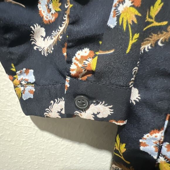 BANANA REPUBLIC Small Navy Long Sleeve Pleated Mandarin Dress Waist Pockets - Picture 5 of 16